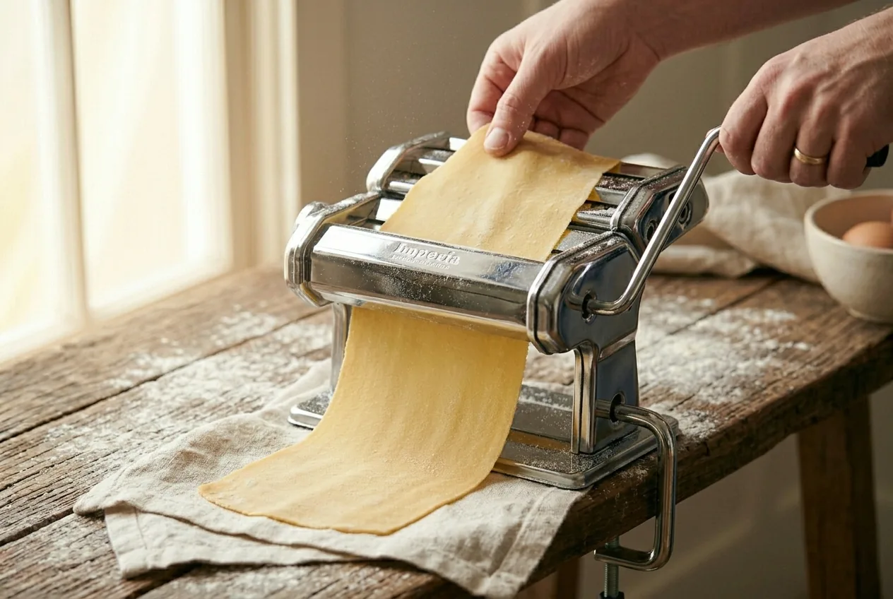 Masa pasta fresca paso 6: estirar con la máquina de pasta