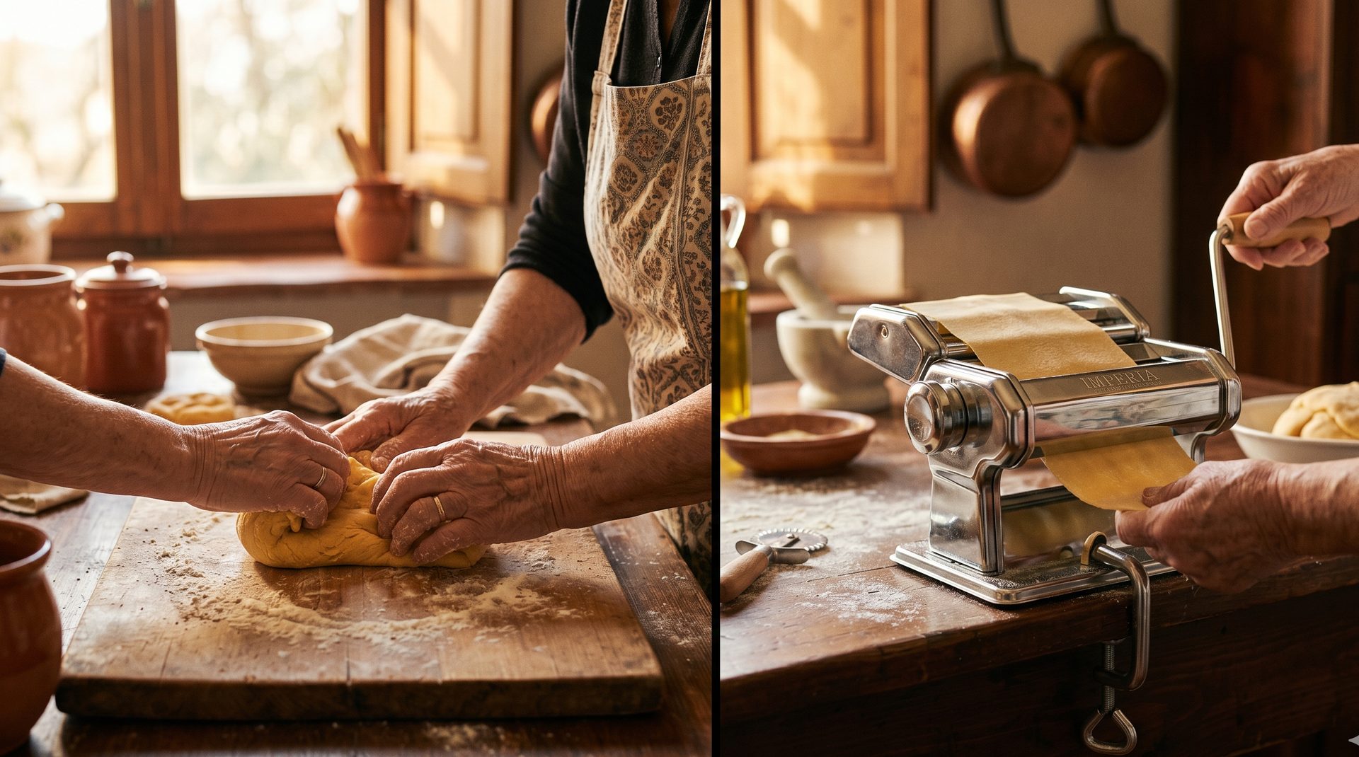 De las nonnas italianas a la máquina Imperia: amasado tradicional y máquina laminadora moderna