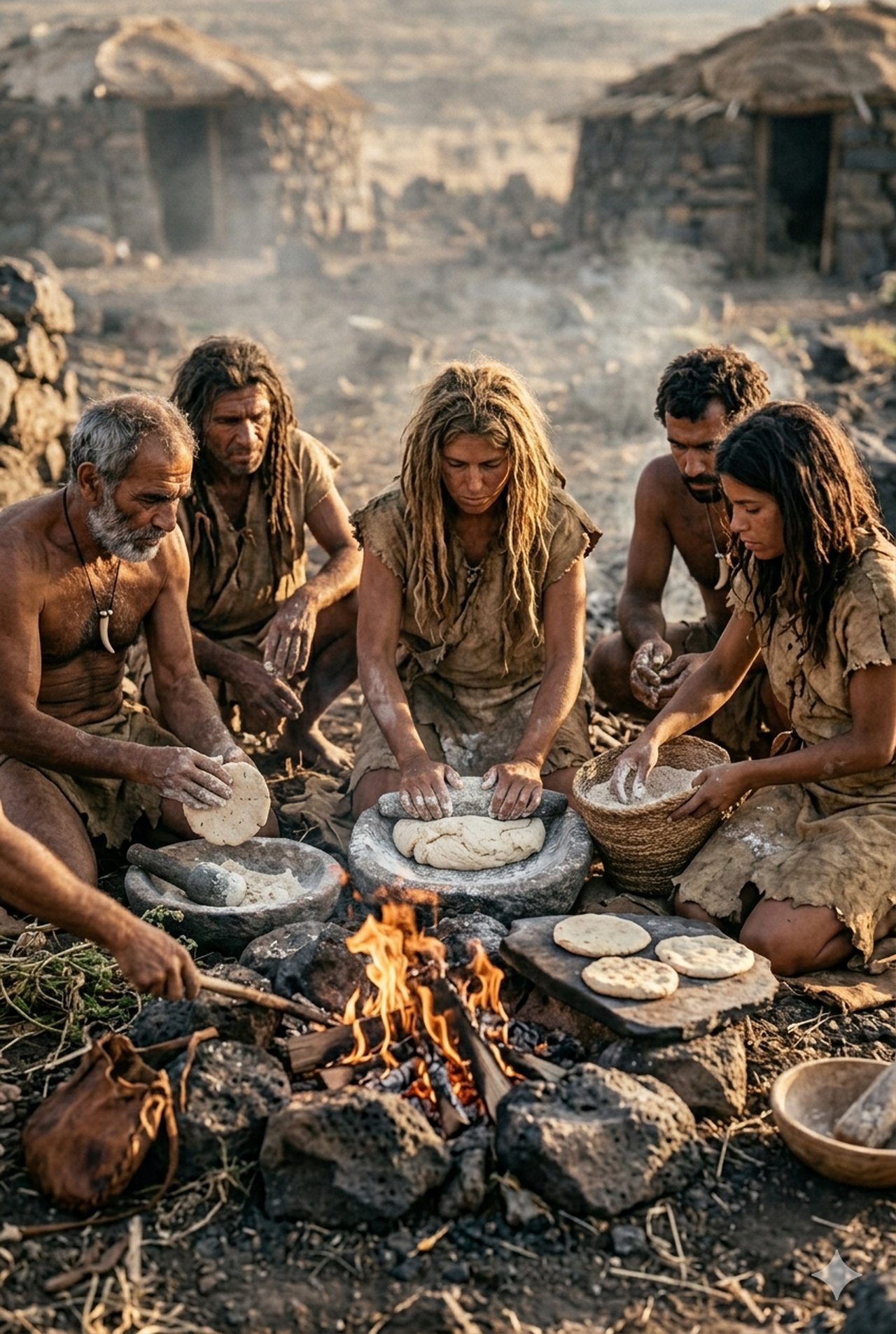 Reconstrucción del yacimiento natufiense de Shubayqa 1 (Jordania) donde se halló el pan más antiguo del mundo, hace 14.400 años