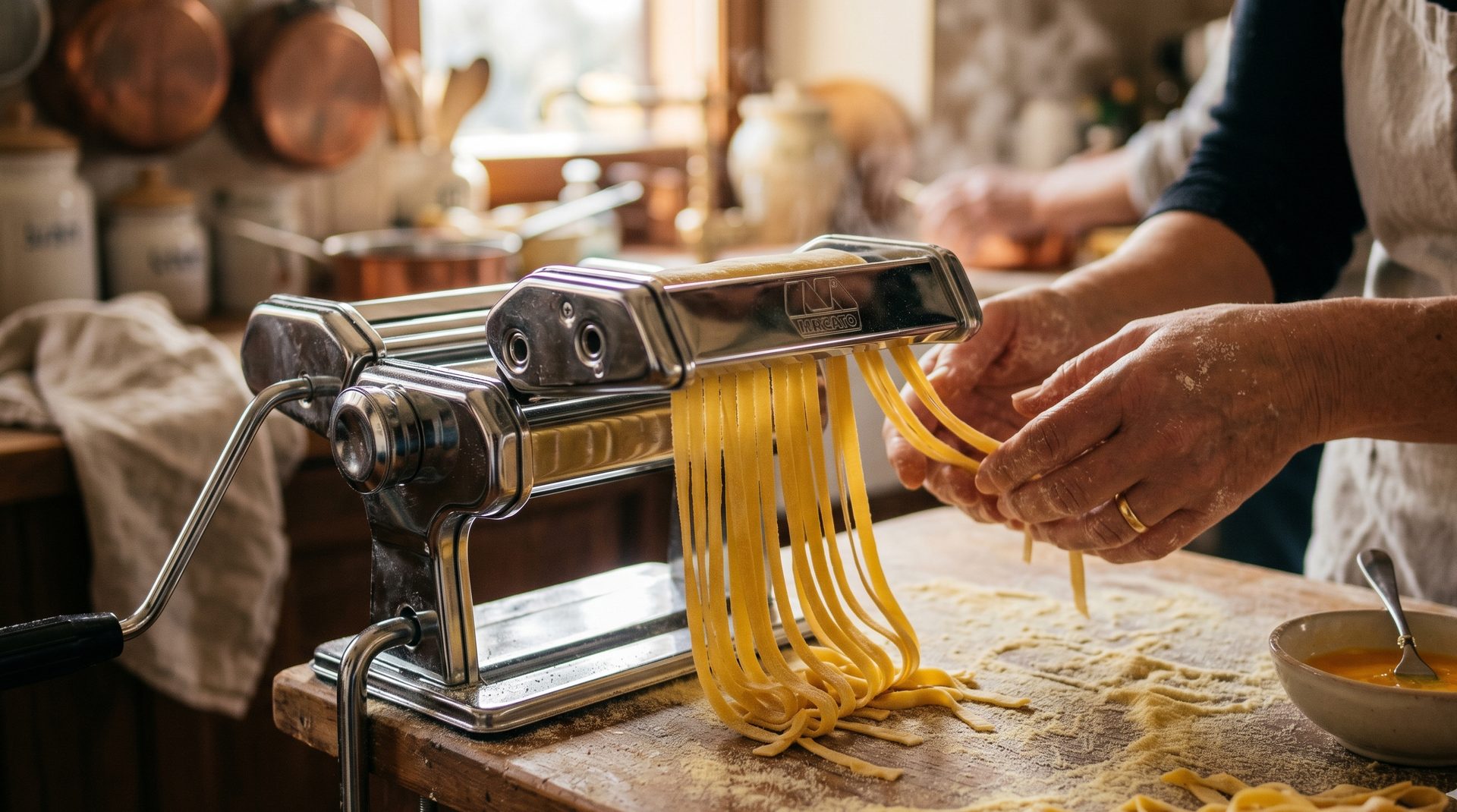 Frische Tagliatelle aus dem Schneider der Imperia mit Mehl und Ei